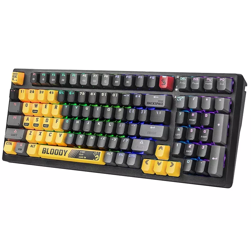 Klawiatura mechaniczna A4Tech Bloody S98 Sports Lime, przełączniki BLMS Red Plus, 98 klawiszy, kompaktowa, podświetlenie RGB, odłączany USB-C