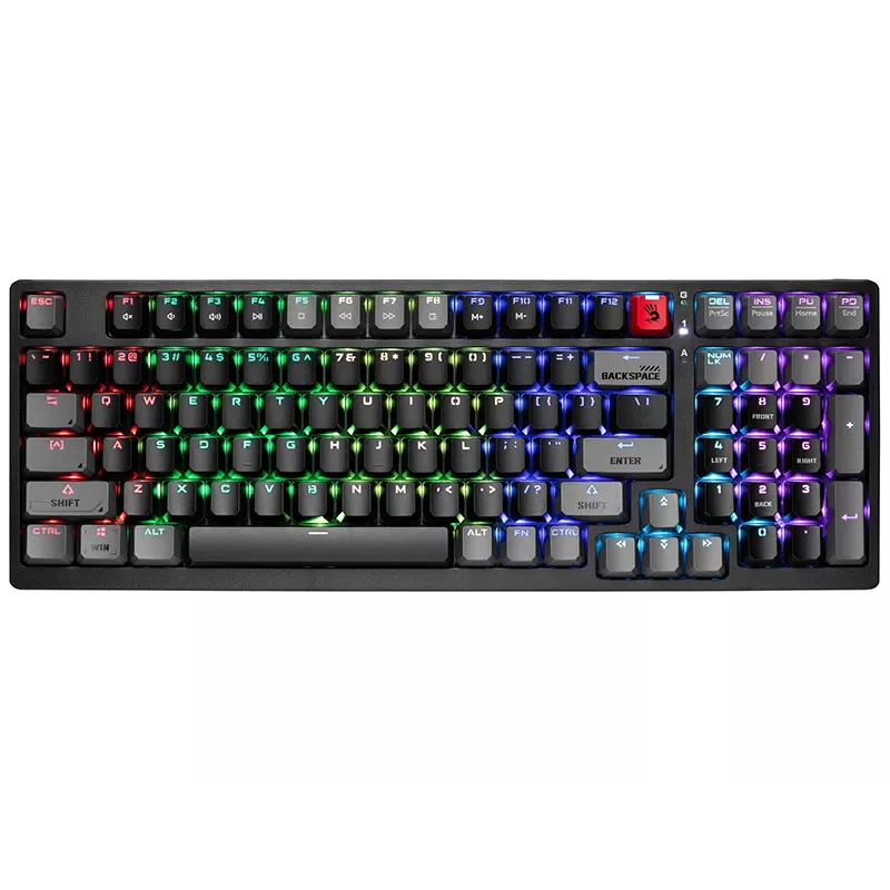 Klawiatura mechaniczna A4Tech Bloody S98 Sports Lime, przełączniki BLMS Red Plus, 98 klawiszy, kompaktowa, podświetlenie RGB, odłączany USB-C