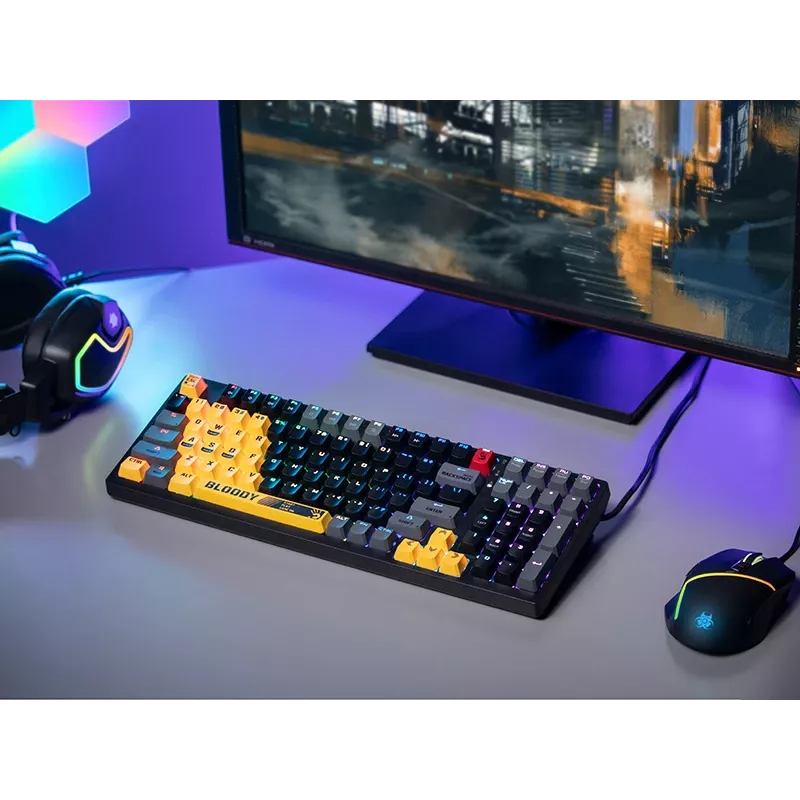 Klawiatura mechaniczna A4Tech Bloody S98 Sports Lime, przełączniki BLMS Red Plus, 98 klawiszy, kompaktowa, podświetlenie RGB, odłączany USB-C