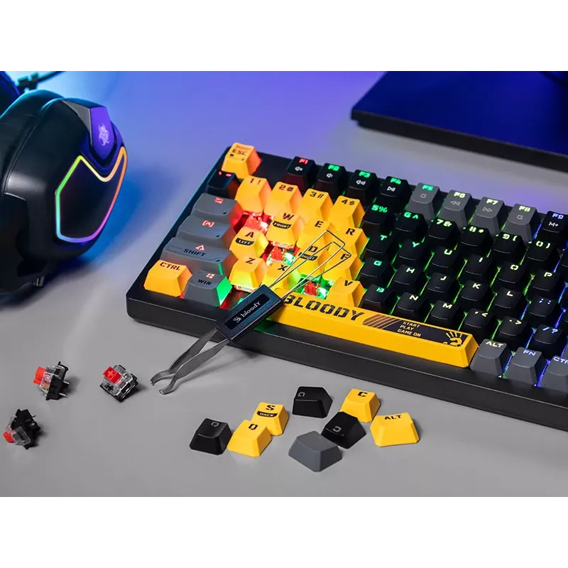 Klawiatura mechaniczna A4Tech Bloody S98 Sports Lime, przełączniki BLMS Red Plus, 98 klawiszy, kompaktowa, podświetlenie RGB, odłączany USB-C