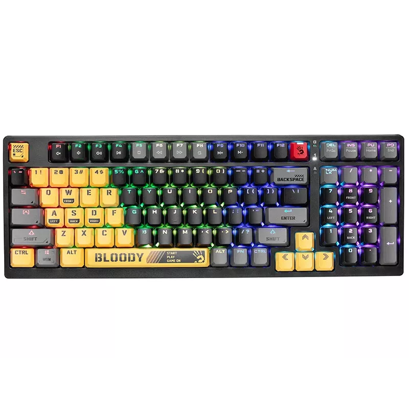 Klawiatura mechaniczna A4Tech Bloody S98 Sports Lime, przełączniki BLMS Red Plus, 98 klawiszy, kompaktowa, podświetlenie RGB, odłączany USB-C