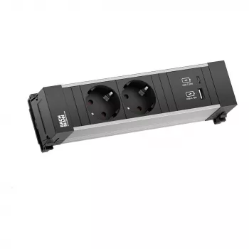 Bachmann Power Frame Moduł zasilania biurkowego 2x Schuko USB-A USB-C 22W 0,2m GST18 Srebrny