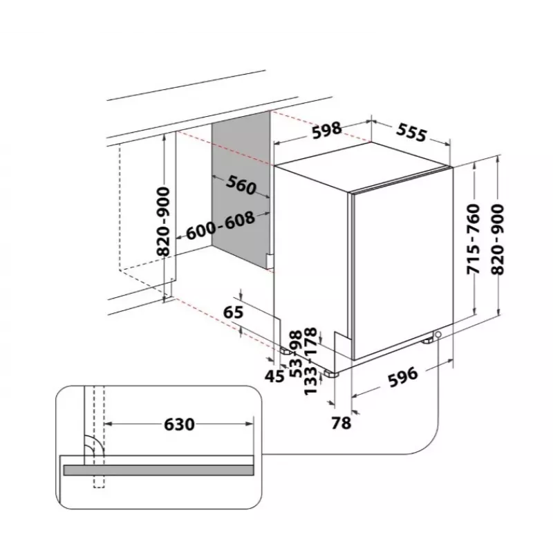 Whirlpool W7IHT40T Zmywarka do zabudowy, 14 kompletów, Klasa energetyczna C, 40 dB, NaturalDry