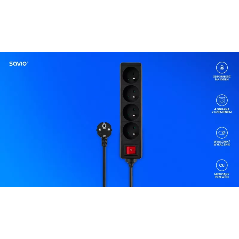 SAVIO LZ-14 Listwa zasilająca 4 gniazda z 2 portami USB, kabel 1,5 m, biała
