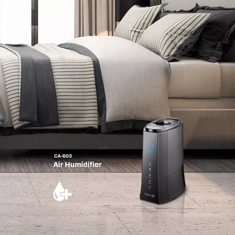 Clean Air Optima CA-603 Nawilżacz ultradźwiękowy z jonizatorem, 5,5L, zimna i ciepła mgiełka, do 60 m², panel dotykowy, pilot, aplikacja Wi-Fi