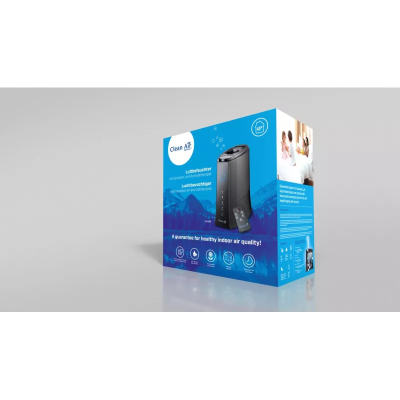 Clean Air Optima CA-603 Nawilżacz ultradźwiękowy z jonizatorem, 5,5L, zimna i ciepła mgiełka, do 60 m², panel dotykowy, pilot, aplikacja Wi-Fi