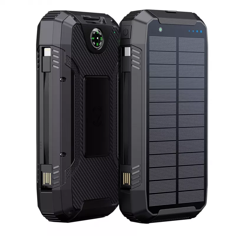PowerNeed S20000Q 20000mAh Outdoor Solar Power Bank z ładowaniem bezprzewodowym, QC3.0 i PD 20W, czarny