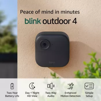 Amazon Blink Outdoor 4 Bezprzewodowy Inteligentny System Kamer Bezpieczeństwa (2 Kamery + Sync Module Core) - 1080p HD, Podczerwień Noktowizja, Dwukierunkowe Audio, Odporny na Warunki Atmosferyczne, Czarny