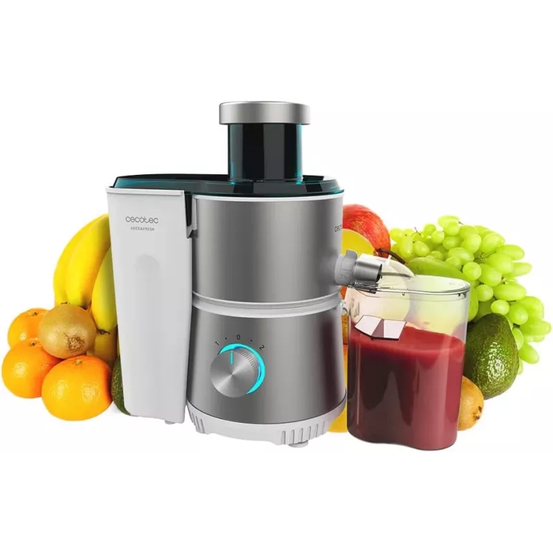 Cecotec Juice&Fresh 400 Titan White Wyciskarka Odśrodkowa, 400 W, 2 Prędkości, Filtr ze Stali Nierdzewnej, Pojemnik na Miąższ 1.2 L, Biały