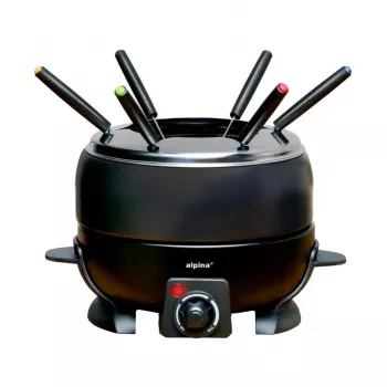 ALPINA Elektryczny zestaw do fondue 2.3L 800W Czarny z termostatem i 6 widelcami