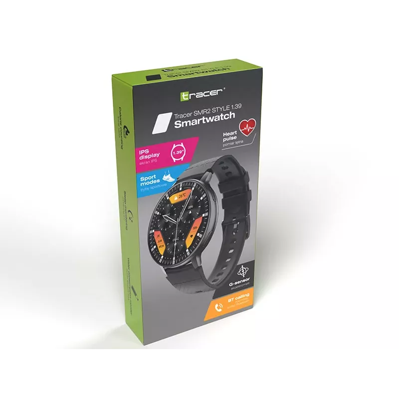 TRACER Smartwatch SMR2 Style 1.39in AMOLED Czarny