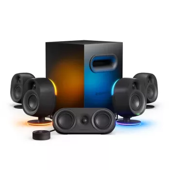 SteelSeries Arena 9 5.1-kanałowy system głośnikowy z bezprzewodowym subwooferem, Bluetooth 5.0, podświetleniem RGB, czarny