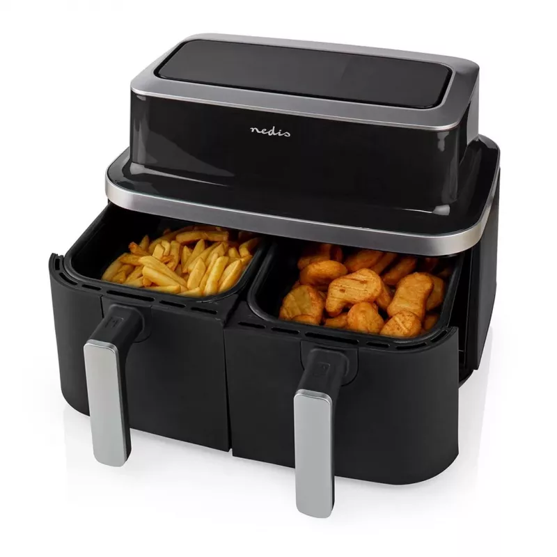 Nedis KAAF320BK Frytkownica beztłuszczowa z podwójnym koszem 8.4 L 2600 W Dotykowy wyświetlacz Czarny