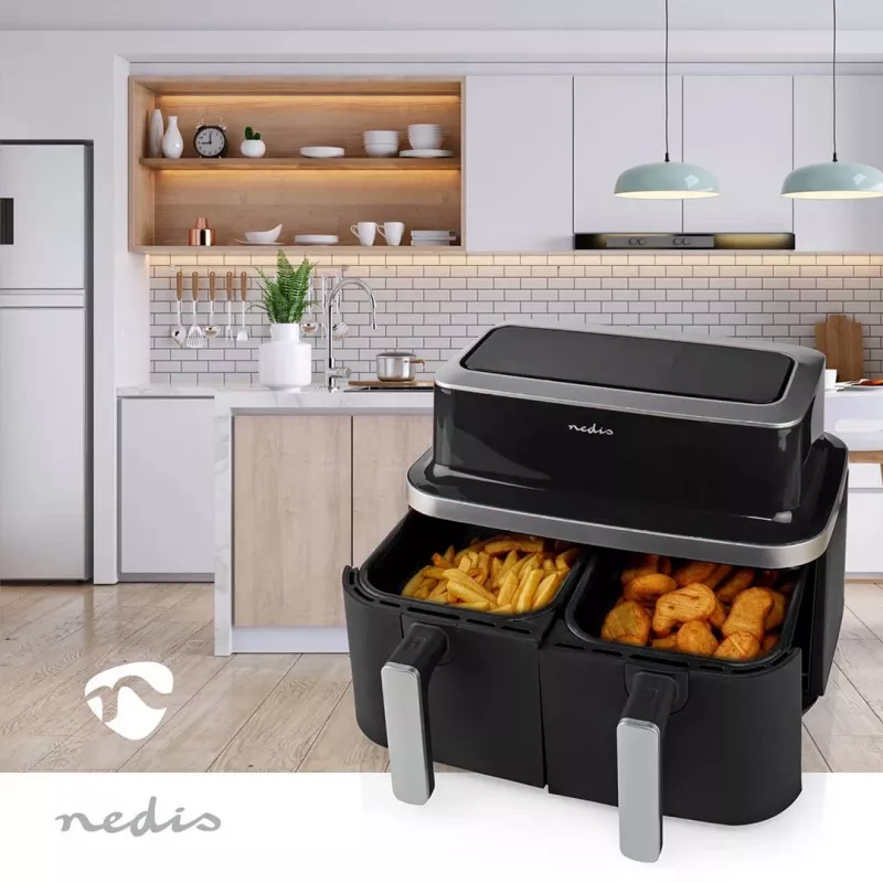 Nedis KAAF320BK Frytkownica beztłuszczowa z podwójnym koszem 8.4 L 2600 W Dotykowy wyświetlacz Czarny