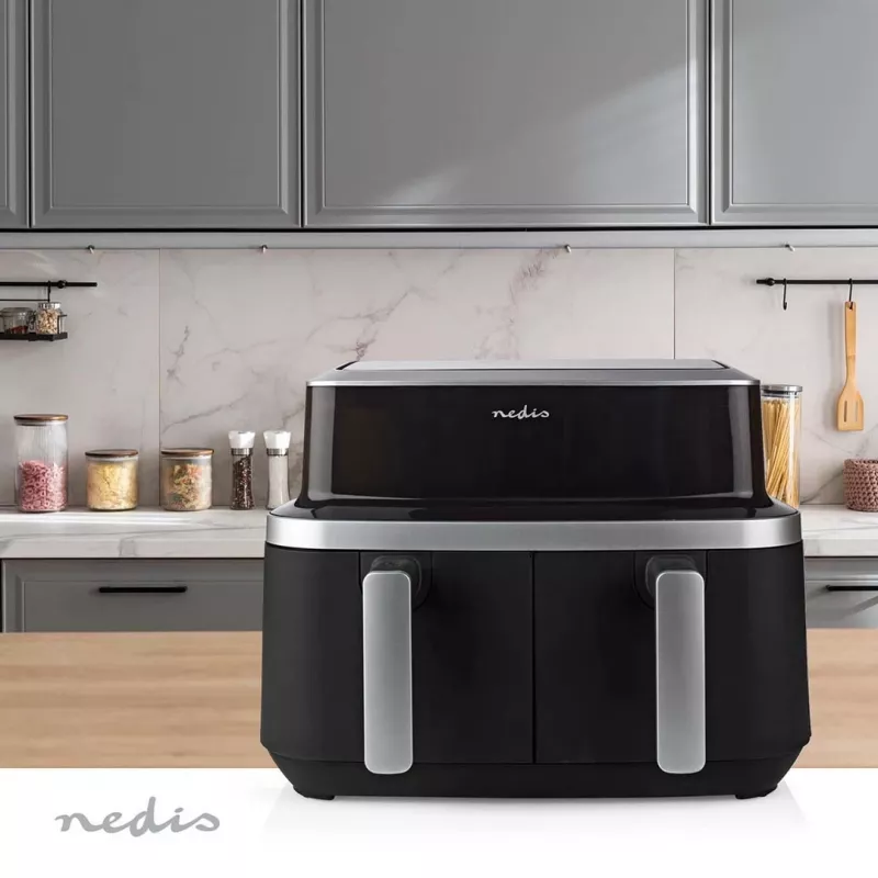 Nedis KAAF320BK Frytkownica beztłuszczowa z podwójnym koszem 8.4 L 2600 W Dotykowy wyświetlacz Czarny