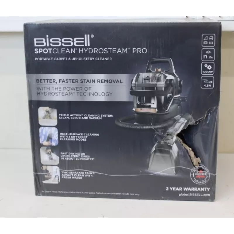 BISSELL SpotClean HydroSteam Pro Przenośny Odkurzacz Pionowy do Dywanów i Tapicerki, Przewodowy, 1000 W, Czarny