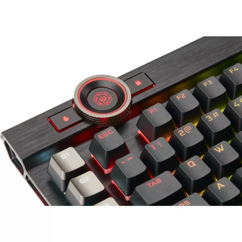 Klawiatura gamingowa Corsair K100 RGB, przełączniki optyczno-mechaniczne CORSAIR OPX, podświetlenie RGB LED, czarna