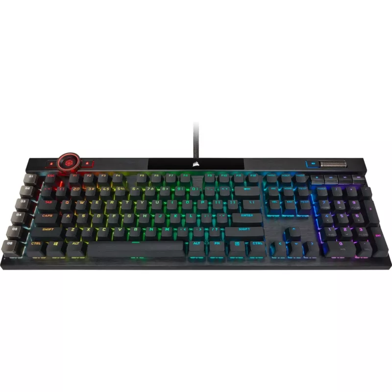 Klawiatura gamingowa Corsair K100 RGB, przełączniki optyczno-mechaniczne CORSAIR OPX, podświetlenie RGB LED, czarna