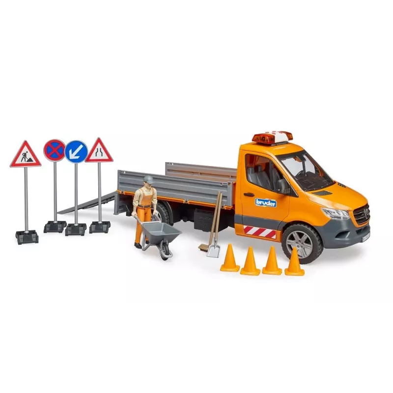 BRUDER MB Sprinter Municipal z modułem świetlnym i dźwiękowym, Pomarańczowy, Skala 1:16