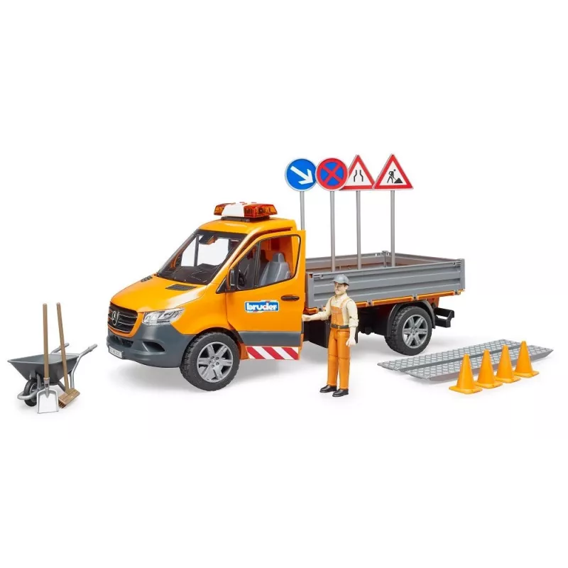 BRUDER MB Sprinter Municipal z modułem świetlnym i dźwiękowym, Pomarańczowy, Skala 1:16