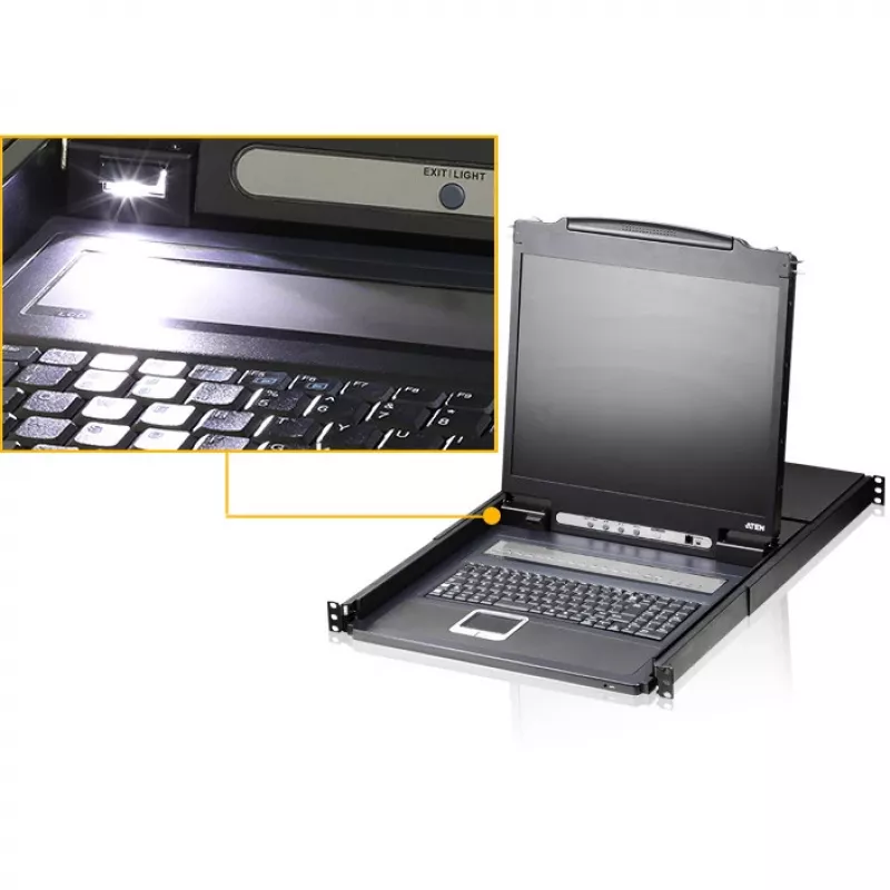 ATEN CL1308N Konsola KVM LCD z 8-portowym przełącznikiem KVM - 19 inch LCD, PS/2 i USB, VGA, 1280x1024, czarny, montaż w szafie 1U