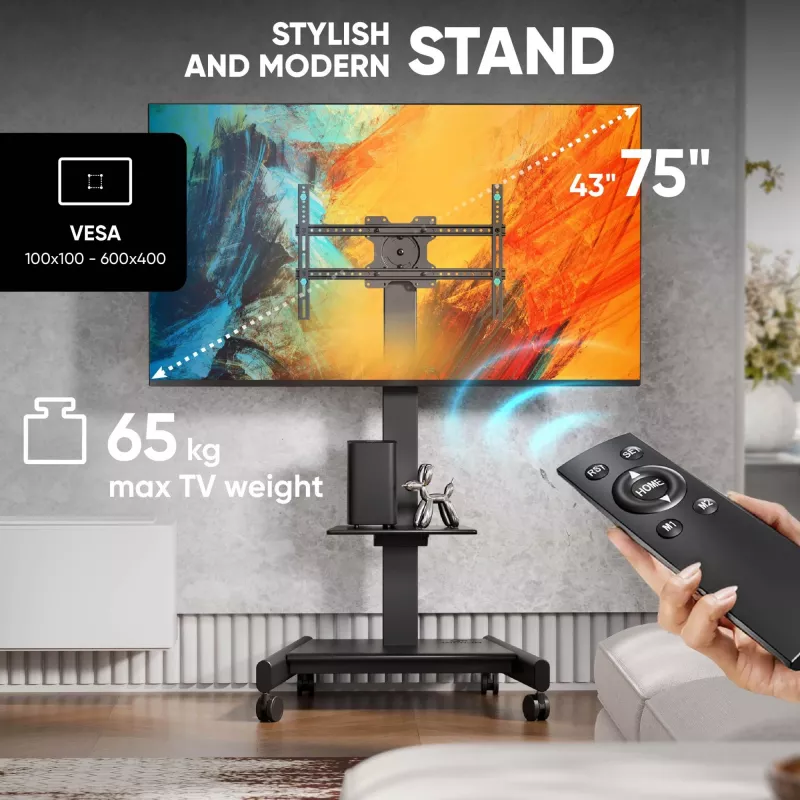 ONKRON TS1552E-B Mobilny stojak TV na ekrany 43-75 cali, czarny