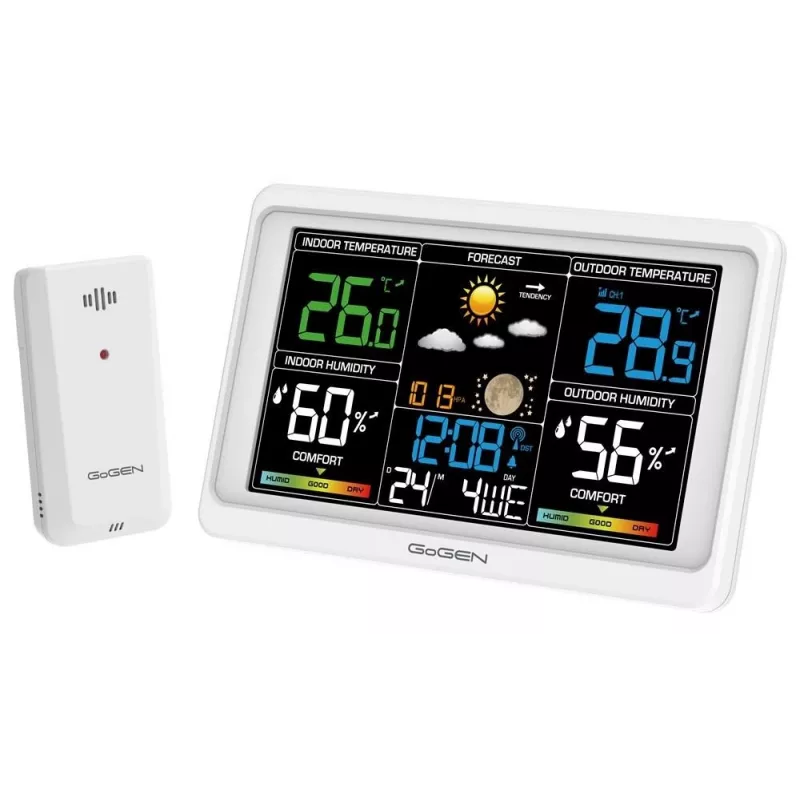 GoGEN GOG-ME3350W Bezprzewodowa stacja pogodowa z kolorowym wyświetlaczem LCD i czujnikiem zewnętrznym