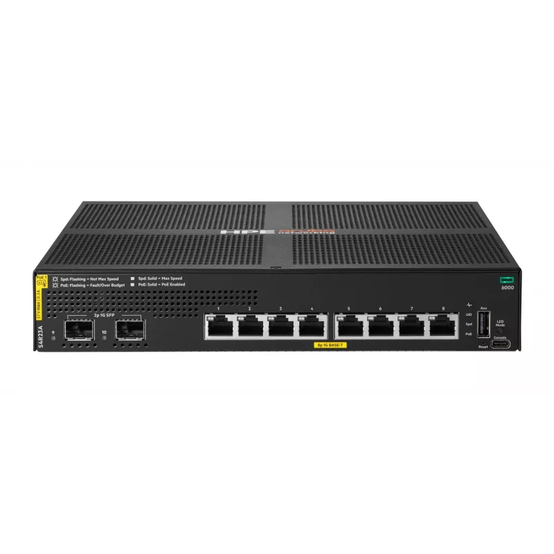 HPE Aruba Networking CX 6000 8-Port 10/100/1000 PoE+ 2-Port SFP 67W Managed Switch