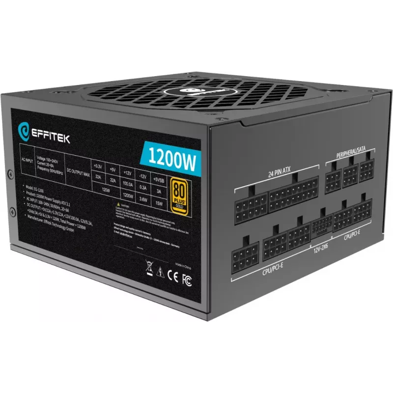 EFFITEK 1200W Gold ATX 3.1 PCIe 5.1 Fully Modular Power Supply