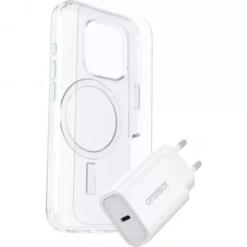 Zestaw OtterBox Symmetry Series Clear MagSafe Case + Premium Glass Screen Protector + 30W USB-C Fast Charger do Apple iPhone 16 Pro