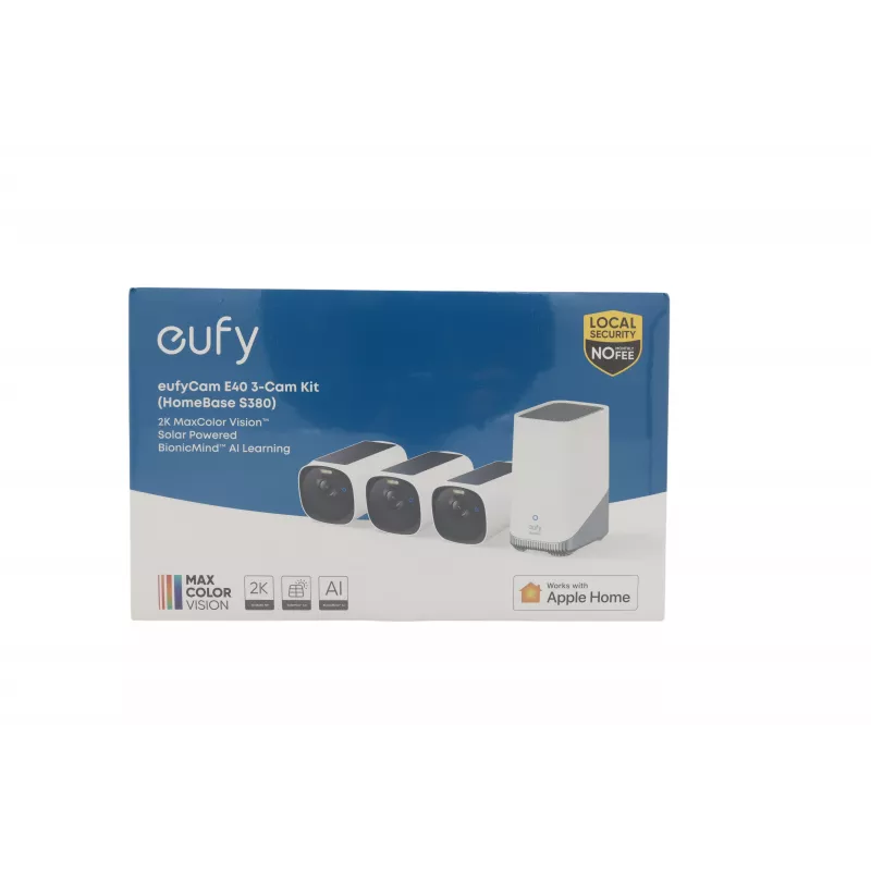 eufy Security eufyCam E40 3-Camera Kit z HomeBase 3, rozdzielczość 2K, bezprzewodowy, IP65, kolorowe widzenie nocne, detekcja AI, żywotność baterii 120 dni