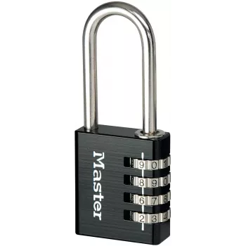 Kłódka szyfrowa Master Lock 7640EURDBLK, szerokość korpusu 40 mm, kabłąk ze stali hartowanej, 4-cyfrowy kod przestawialny, srebrno-szara