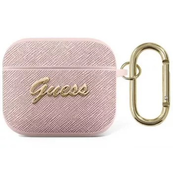 Guess GUA3SASMP Saffiano Script Metal Collection Protective Case dla Apple AirPods 3. generacji, Różowy