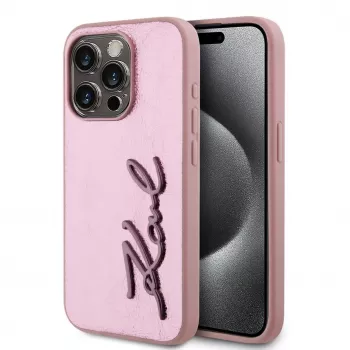 Karl Lagerfeld Wrinkled Metal Signature Case do iPhone 15 Pro Max, Różowy