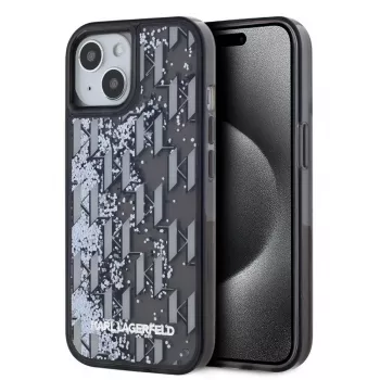KARL LAGERFELD Liquid Glitter Monogram Gradient Case do iPhone 15, Czarny