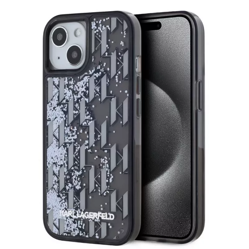 KARL LAGERFELD Liquid Glitter Monogram Gradient Case do iPhone 15, Czarny