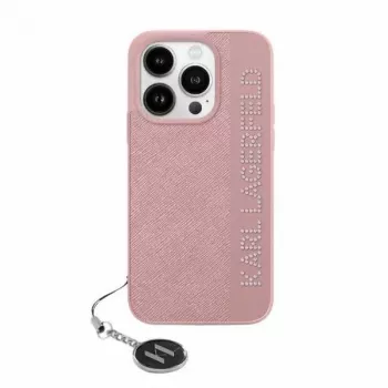 Karl Lagerfeld KLHCP15XPSAKDGCP Saffiano Rhinestones & Charm Hard Case do Apple iPhone 15 Pro Max 6,7 inch Różowy