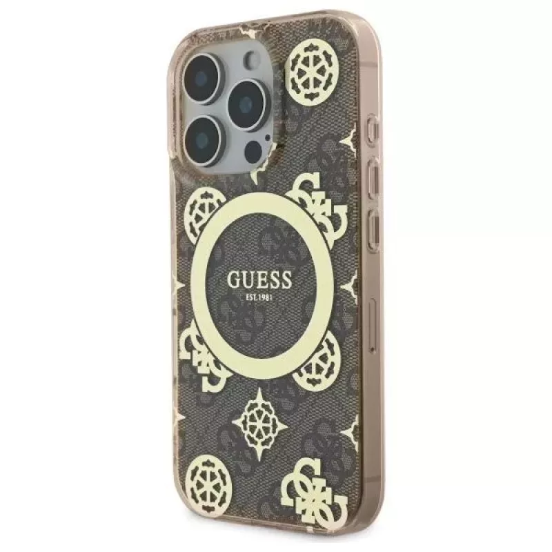 Guess GUHMP16LH4PYEEW Hardcase do Apple iPhone 16 Pro 6,3 inch Brązowy Peony On 4G Background MagSafe
