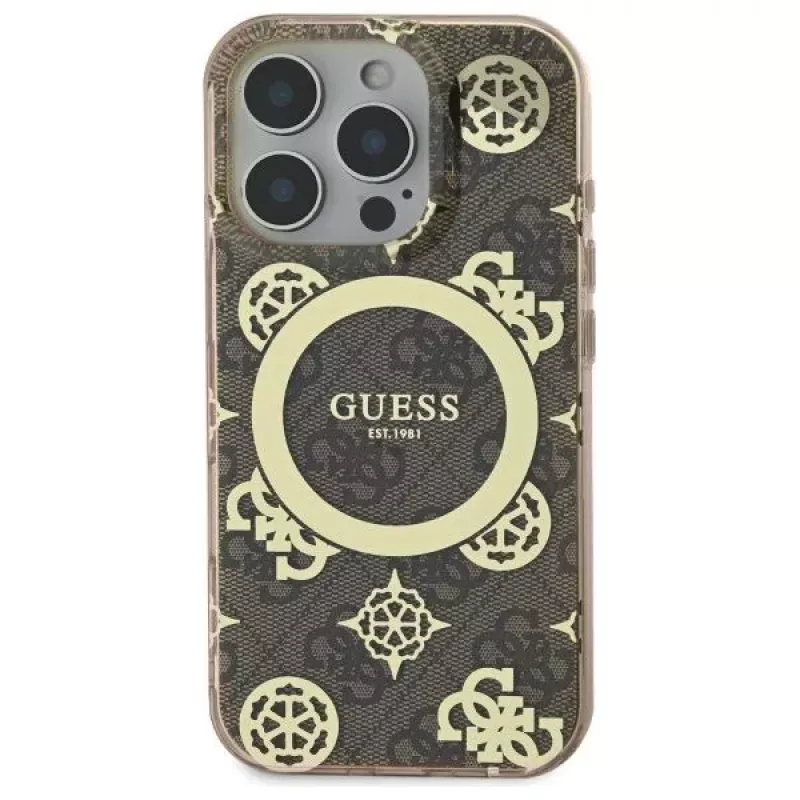 Guess GUHMP16LH4PYEEW Hardcase do Apple iPhone 16 Pro 6,3 inch Brązowy Peony On 4G Background MagSafe