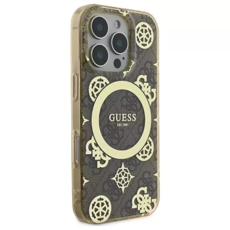 Guess GUHMP16LH4PYEEW Hardcase do Apple iPhone 16 Pro 6,3 inch Brązowy Peony On 4G Background MagSafe