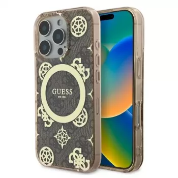 Guess GUHMP16LH4PYEEW Hardcase do Apple iPhone 16 Pro 6,3 inch Brązowy Peony On 4G Background MagSafe
