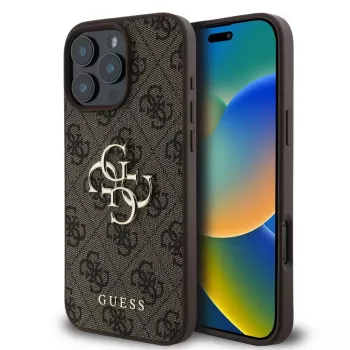 Guess GUHCP16L4GMGBR iPhone 16 Pro 6.3 cala Brązowe Etui Twarde 4G Big Logo