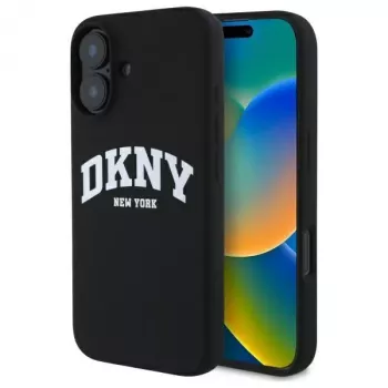 DKNY DKHMP16SSNYACH Hard Case do Apple iPhone 16 6,1 cala Czarny Silikon z Białym Nadrukowanym Logo MagSafe