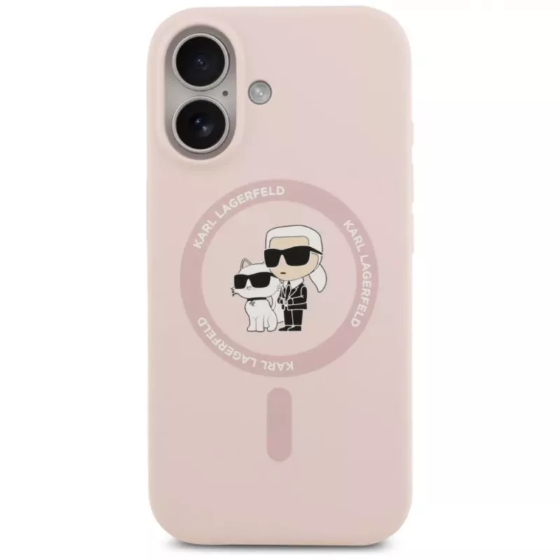 KARL LAGERFELD Silikonowe etui Karl&Choupette Ring MagSafe do iPhone 17 Różowe