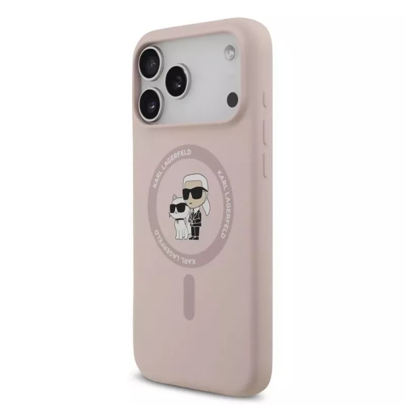 KARL LAGERFELD Silikonowe etui Karl & Choupette Ring MagSafe na Apple iPhone 17 Pro Max, różowe