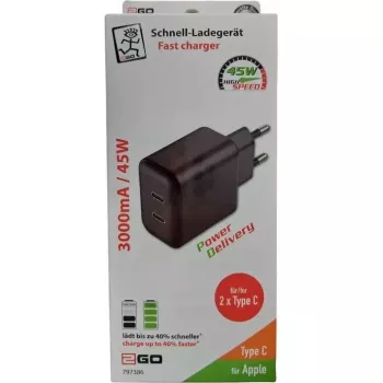 2GO ACV Wall Charger 100-240V 2x USB-C 3000mA Black (797386)
