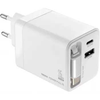 TROIKA POWER PULL 35 Car Charger 35W USB-C PD & USB-A QC 3.0 White (CHA35/WH)