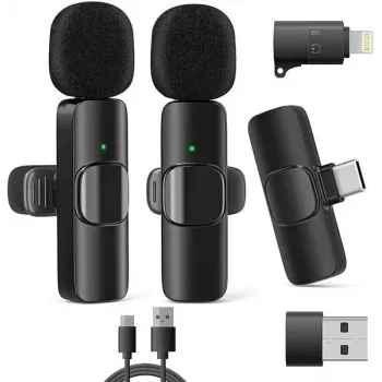 RealPower HS-1 Bezprzewodowy System Mikrofonowy - 2 Dynamiczne Mikrofony Ręczne i 1 Odbiornik UHF (863-865 MHz) - Zasięg 30m - Odbiornik z Ładowaniem USB-C - 495513