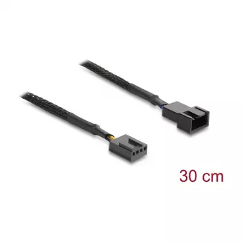Przedłużacz wentylatora Delock PWM męski-żeński 4-pin z oplotem 30 cm czarny