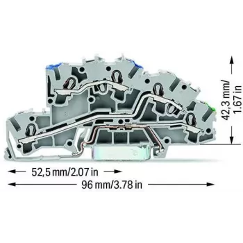 WAGO 2003-7646 3-przewodowa listwa zaciskowa przelotowa, 2,5 mm², 800 V, szary, montaż na szynie DIN